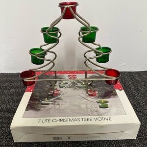 VTG 1996 International Silver Table Top Christmas Tree 7 Votive Candle Holder